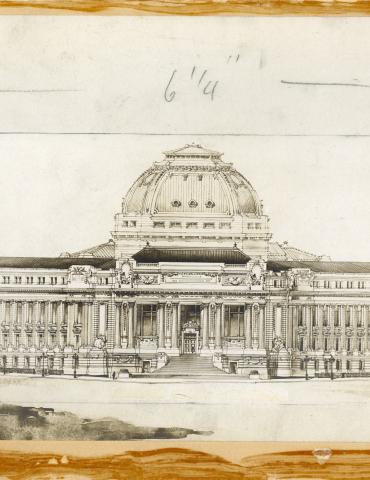 Raymond F. Almirall, Longitudinal section of the unbuilt version of the Brooklyn Public Library, 1907, Brooklyn Public Library, Center for Brooklyn History, inv. CARN_0152 © Brooklyn Public Library